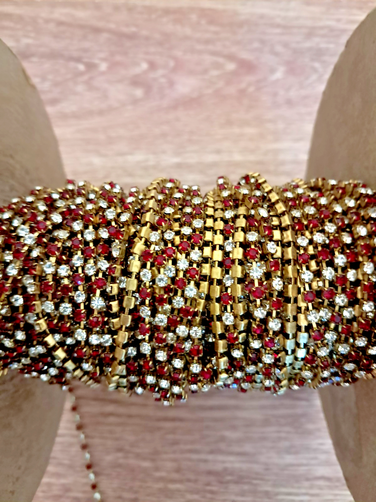 6 feet Swarovski Rhinestone chain 18pp siam ruby/crystal/brass