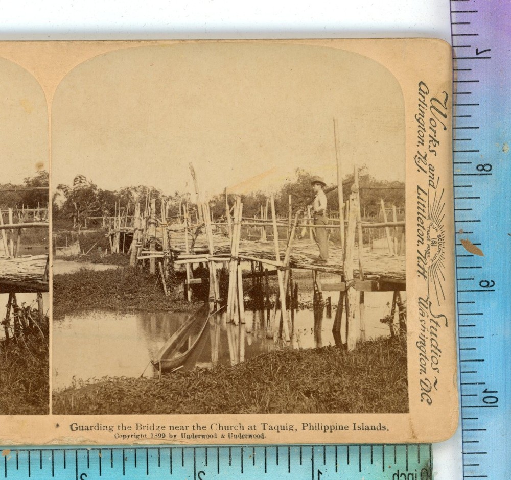 Guarding Bridge near Church Taquig Philippines Underwood Stereoview