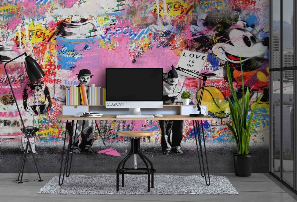 3D Abstract Pink Artistic Graffiti Wall Murals Wallpaper Murals Wall Sticker-image