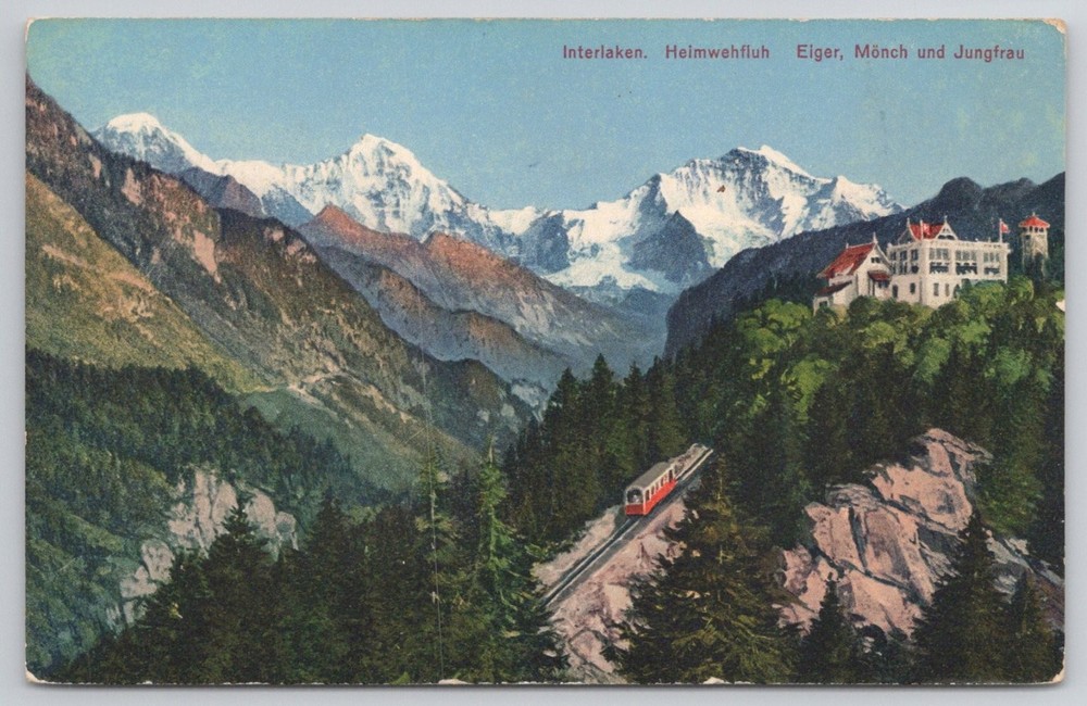 Interlaken Heimwehfluh Switzerland Eiger Mönch Jungfrau Funicular Postcard