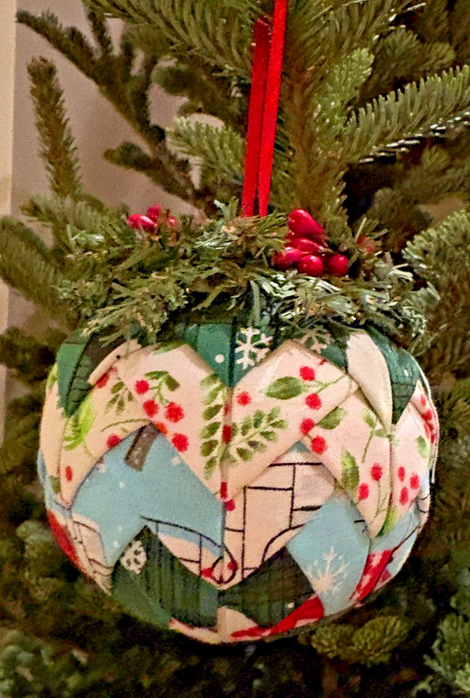 Large Christmas Quilted Ornament Pinecone Style Handmade Fabric