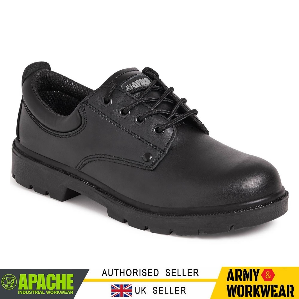 Apache Steel Toe Water Resistant Black Leather Safety Shoe with Midsole
