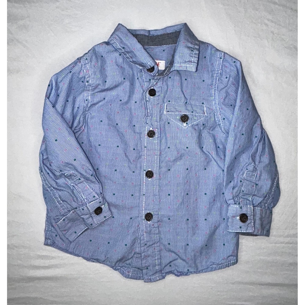 Cat & Jack Boys Blue Striped Button Down Shirt Dress Shirt 18M Toddler