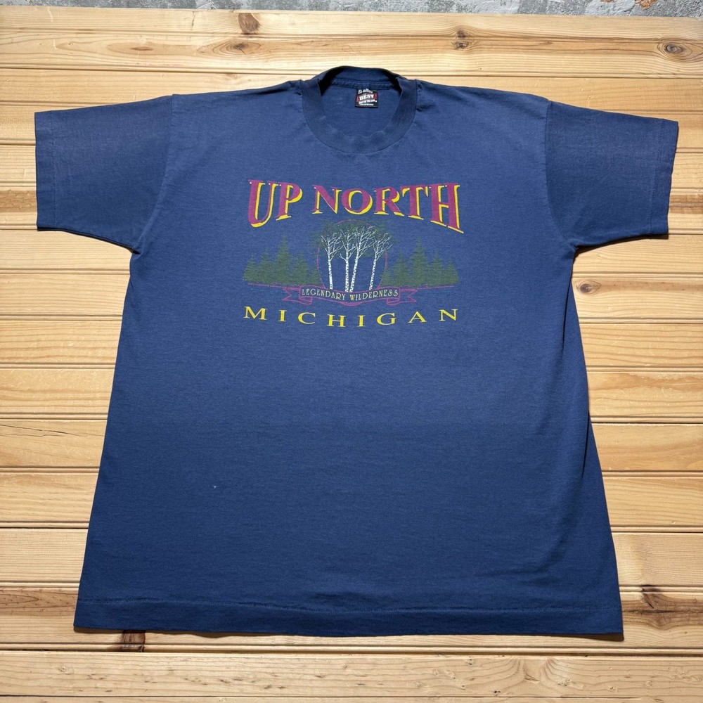 Vintage 80s 90s Up North Michigan Legendary Wilderness Graphic T-Shirt USA - XL