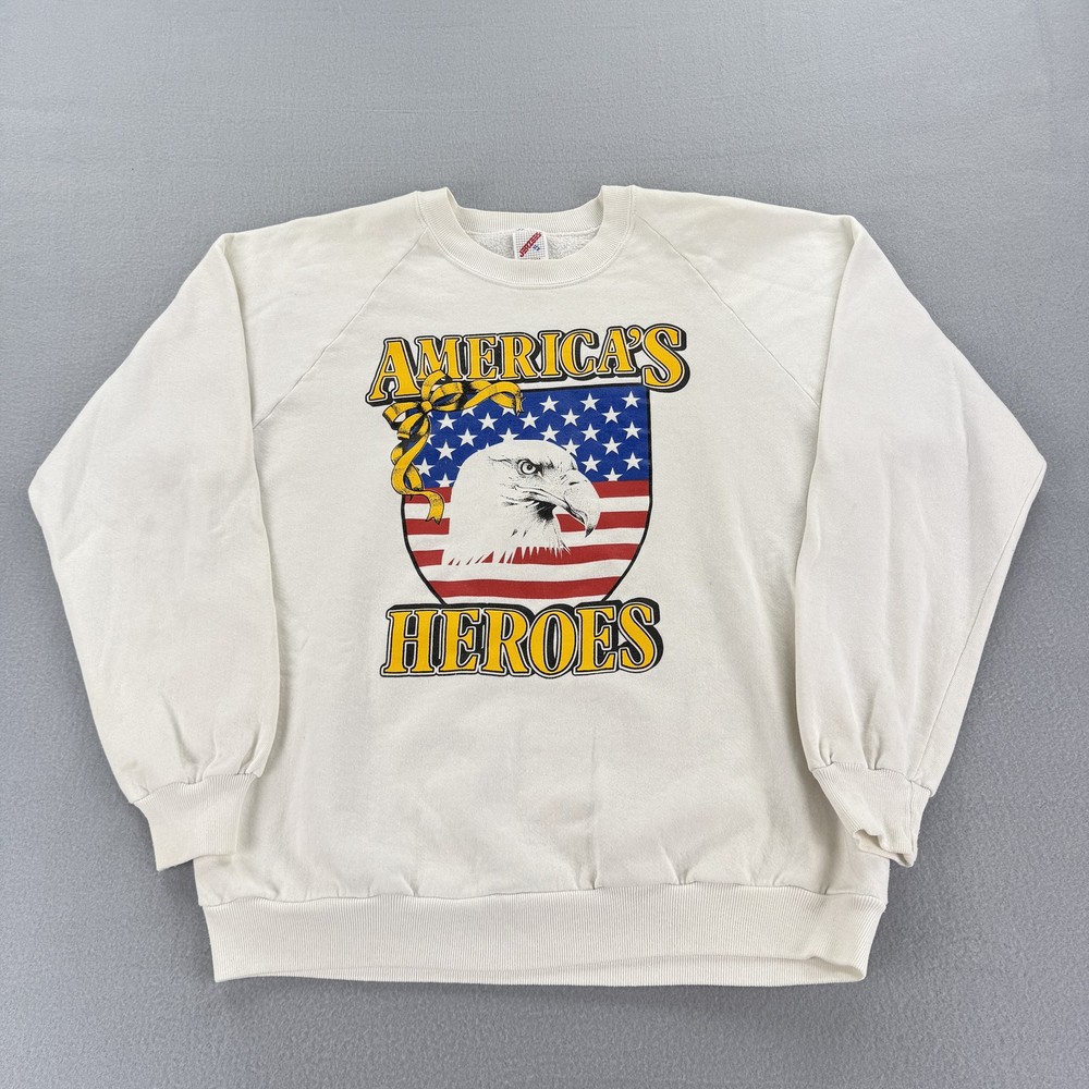 Vintage America's Heroes Sweatshirt Mens Large Bald Eagle Desert Storm 90s USA