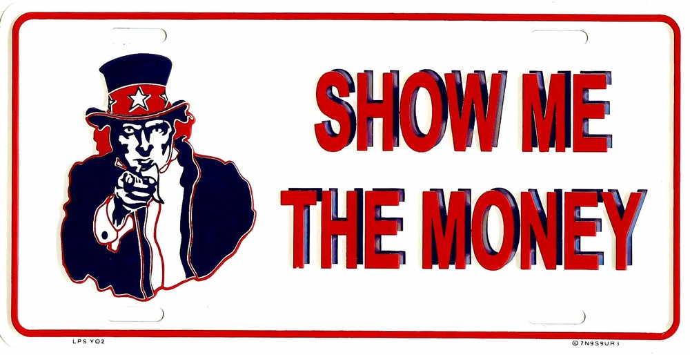 PATRIOTIC UNCLE SAM SHOW ME THE MONEY USA METAL LICENSE PLATE AUTO CAR TAG #2