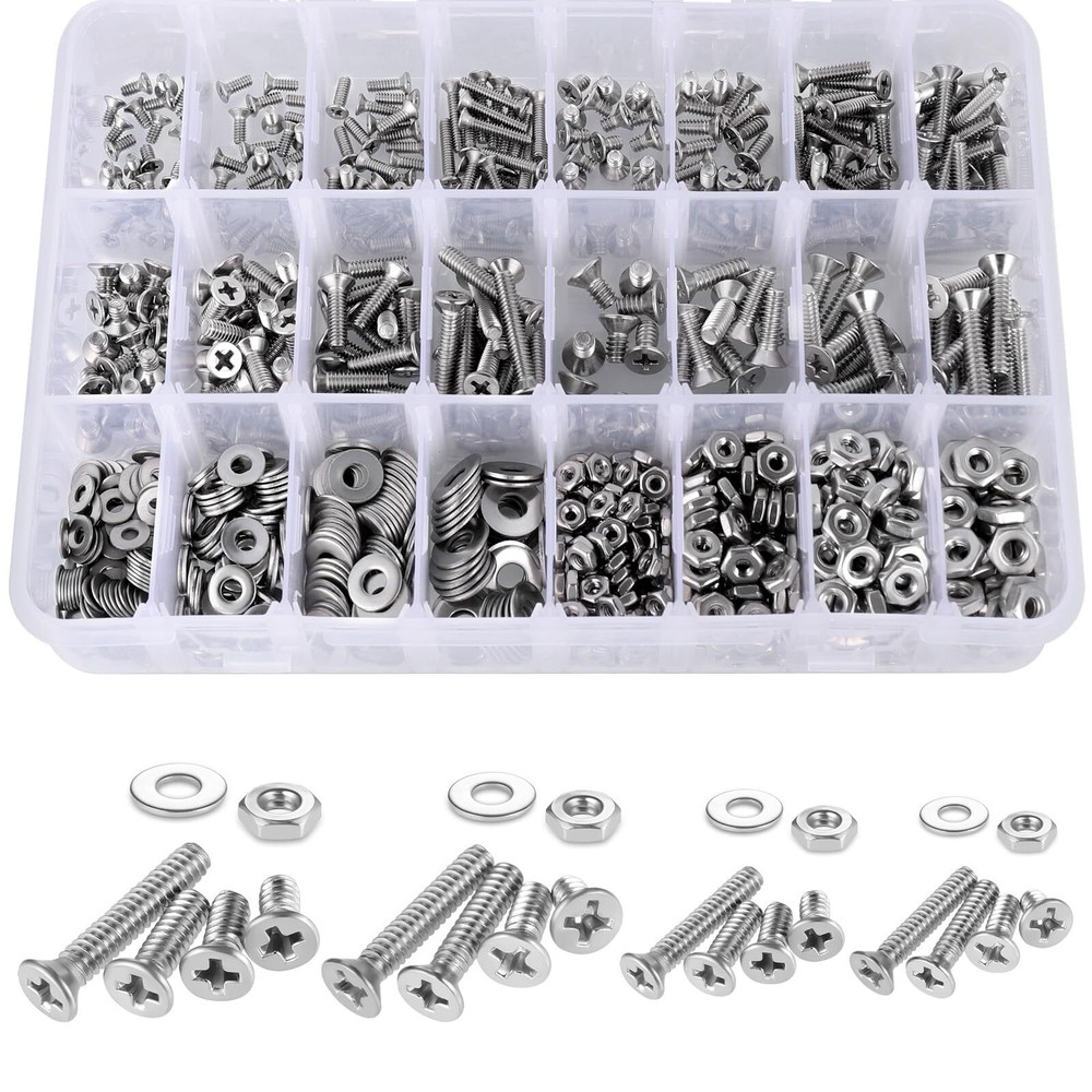 900PCS Hardware Machine Screws Assortment Kit - Stainless Steel Bolts & Nuts