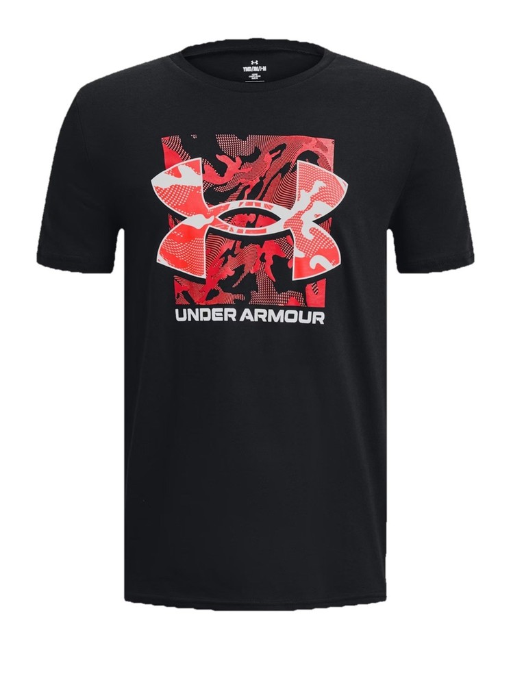 Under Armour UA Box Logo Camo Size YMD Black And Red Short Sleeve T Shirt Boys