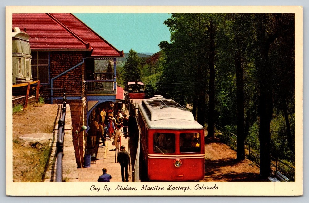 Vintage Cog Railway Station Postcard Manitou Springs Colorado Pikes Peak
