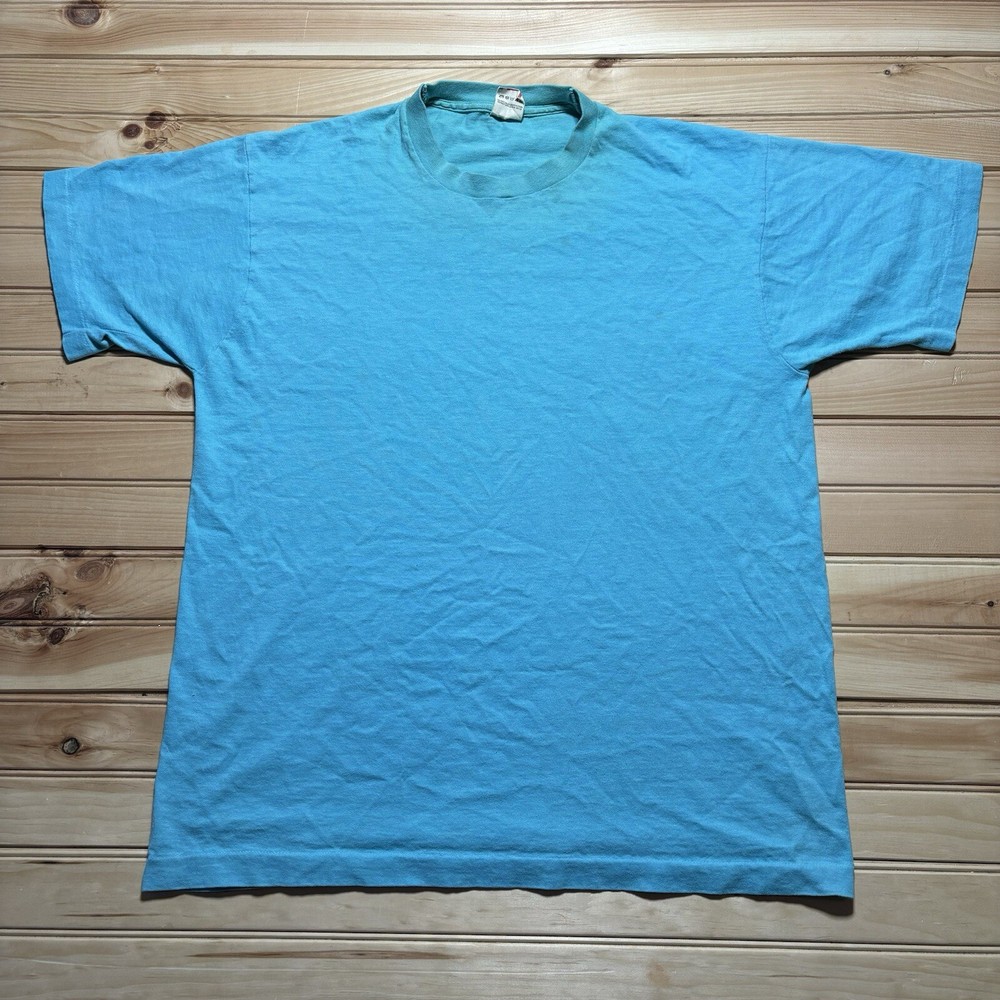 Vintage 80s Fruit of The Loom  Blue Blank Single Stitch Shirt Size XL USA