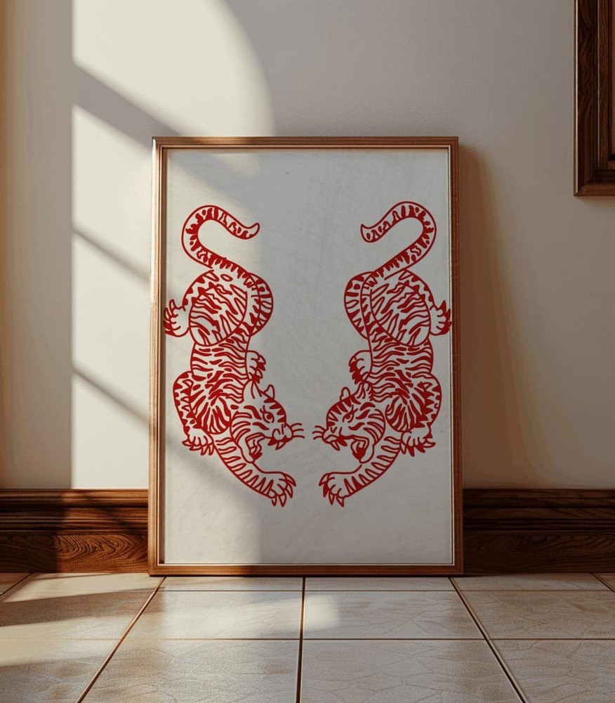 Japanese Minimalist Tiger Wall Art Print