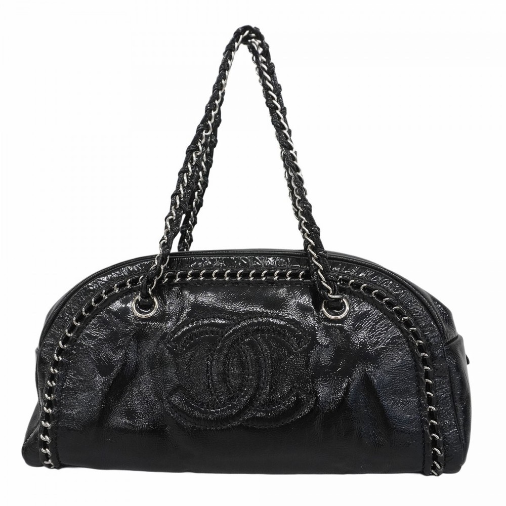 Chanel Silver Chain Shoulder Bag Patent Leather with Silver Hardware 815462