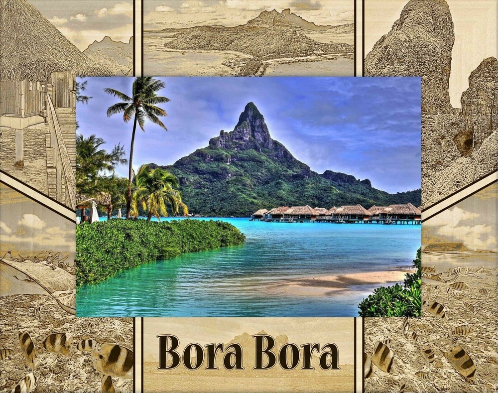 Bora Bora Laser Engraved Wood Picture Frame Landscape (4 x 6)