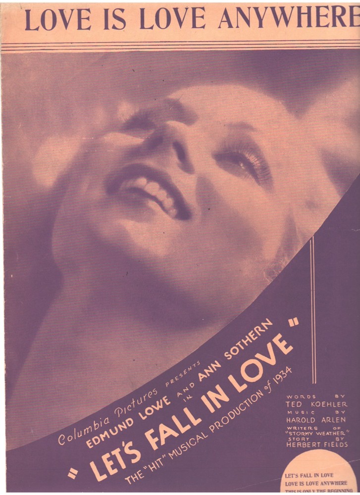 1933 Ann Sothern Love Is Love Anywhere Let's Fall In Love Movie Sheet Music