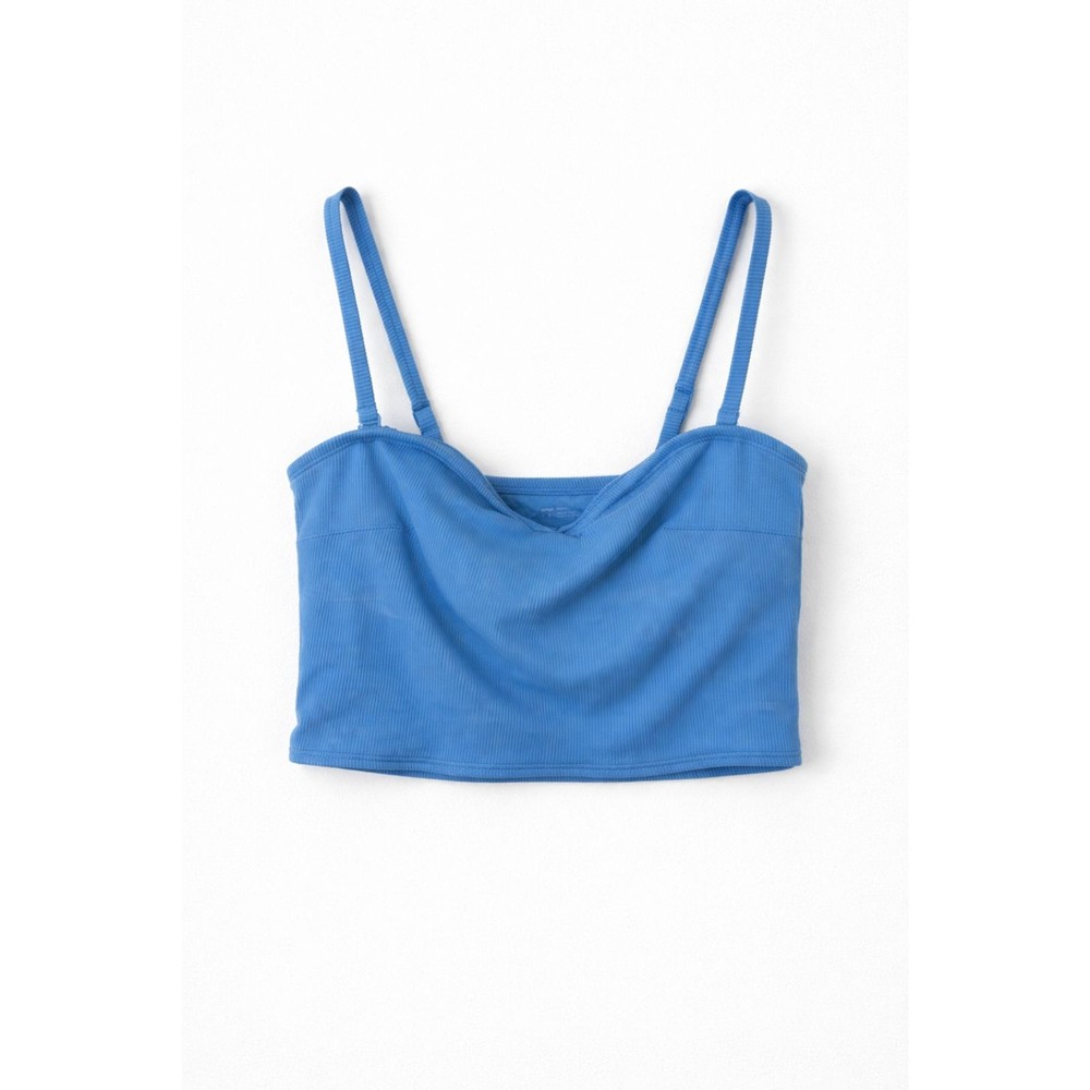 Aerie Blue Ribbed Bandeau Bikini Top Large Swim Resort Beach Coastal Chic Summer