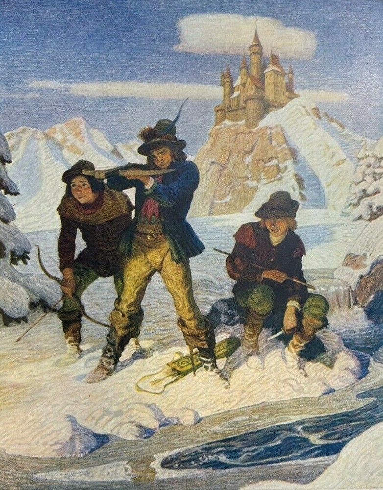 1916 N. C. Wyeth Illustration Boys Playing In Front of Castle