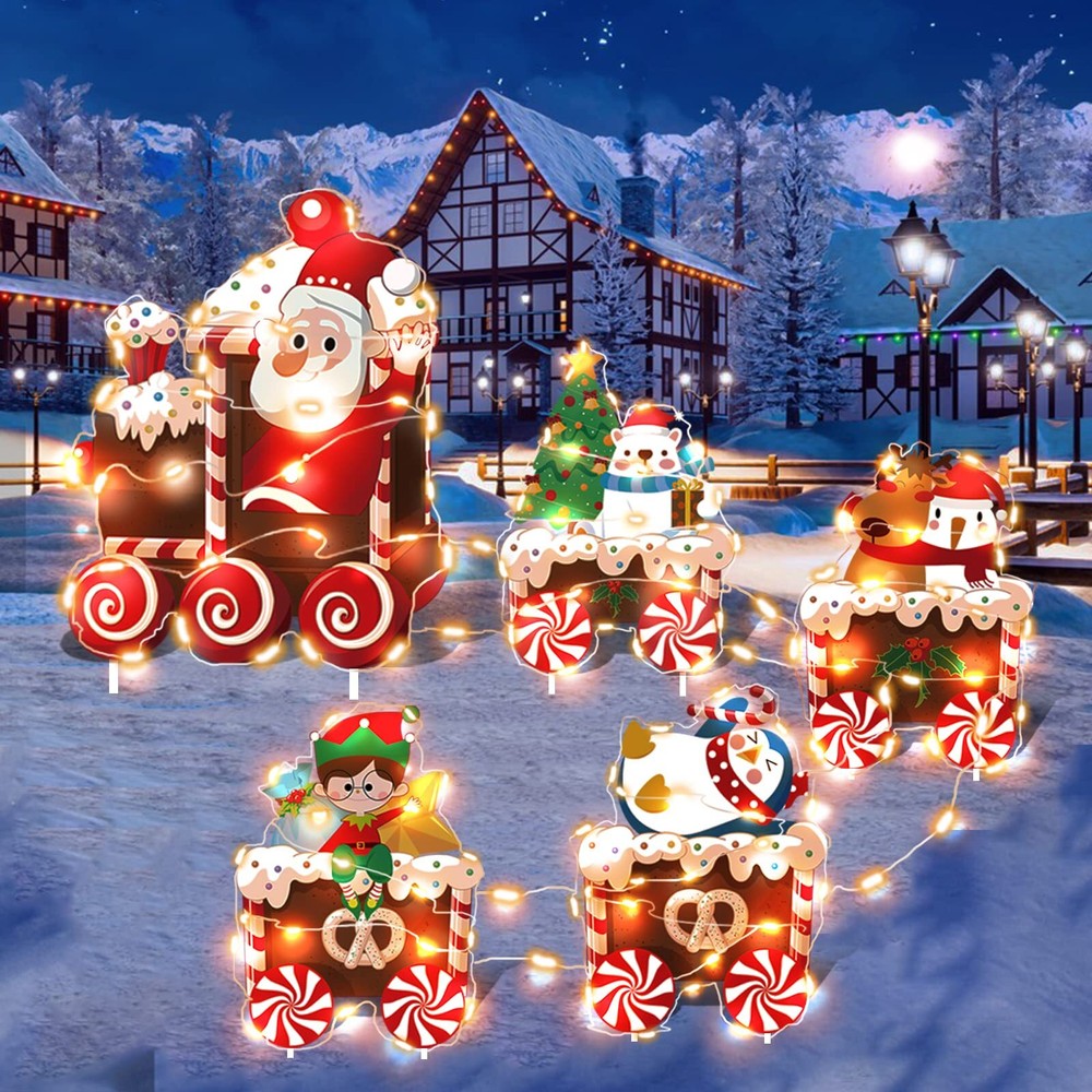 Christmas Train Yard Signs with LED Lights for Santa and Tree Decorations