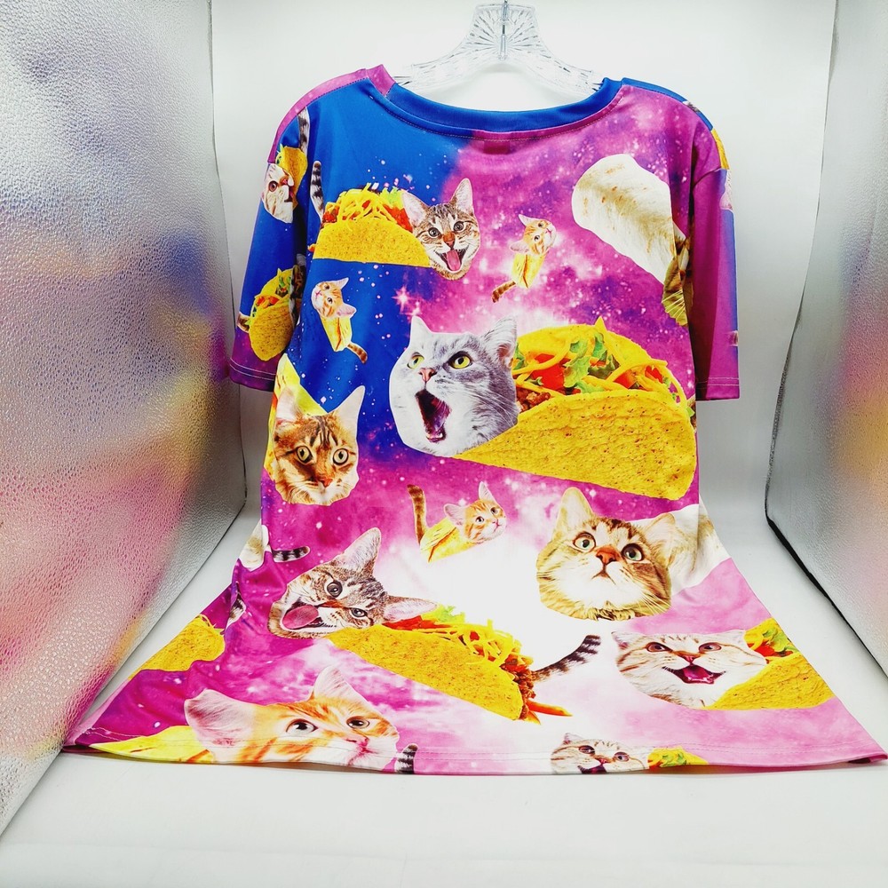 Taco Cat T-Shirt Size Xl Polyester & Spandex Multi-colored Pullover Shirt Kitty