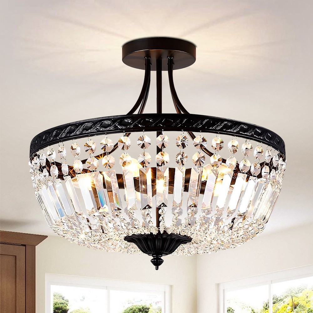 Black Crystal Chandeliers Ceiling Light Fixture Modern Dinning Room Pendant Lamp
