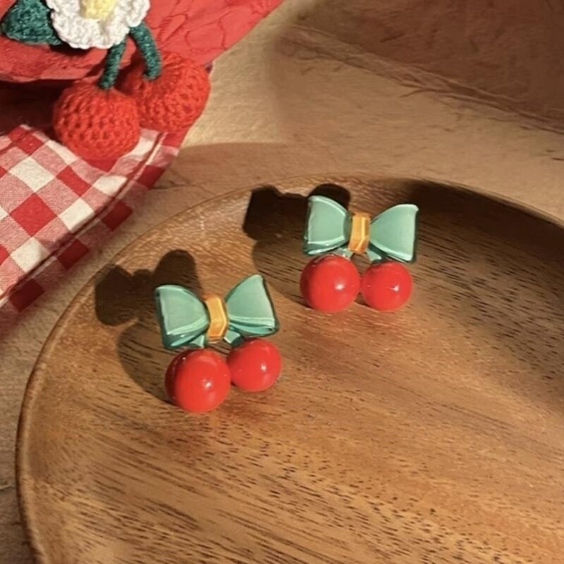 Cherry dangle earrings stylish red studs fashion jewelry accessory