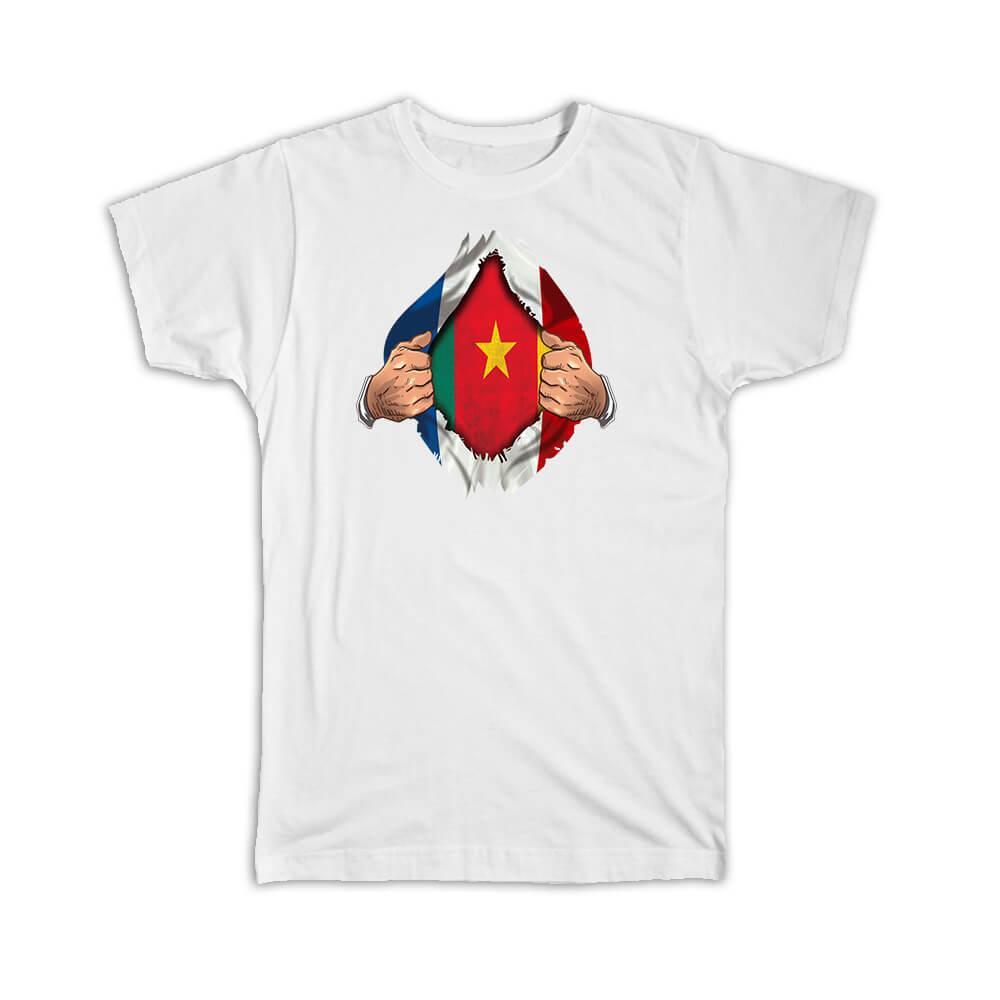 Gift T-Shirt : Cameroon French Flag Chest Cameroonian