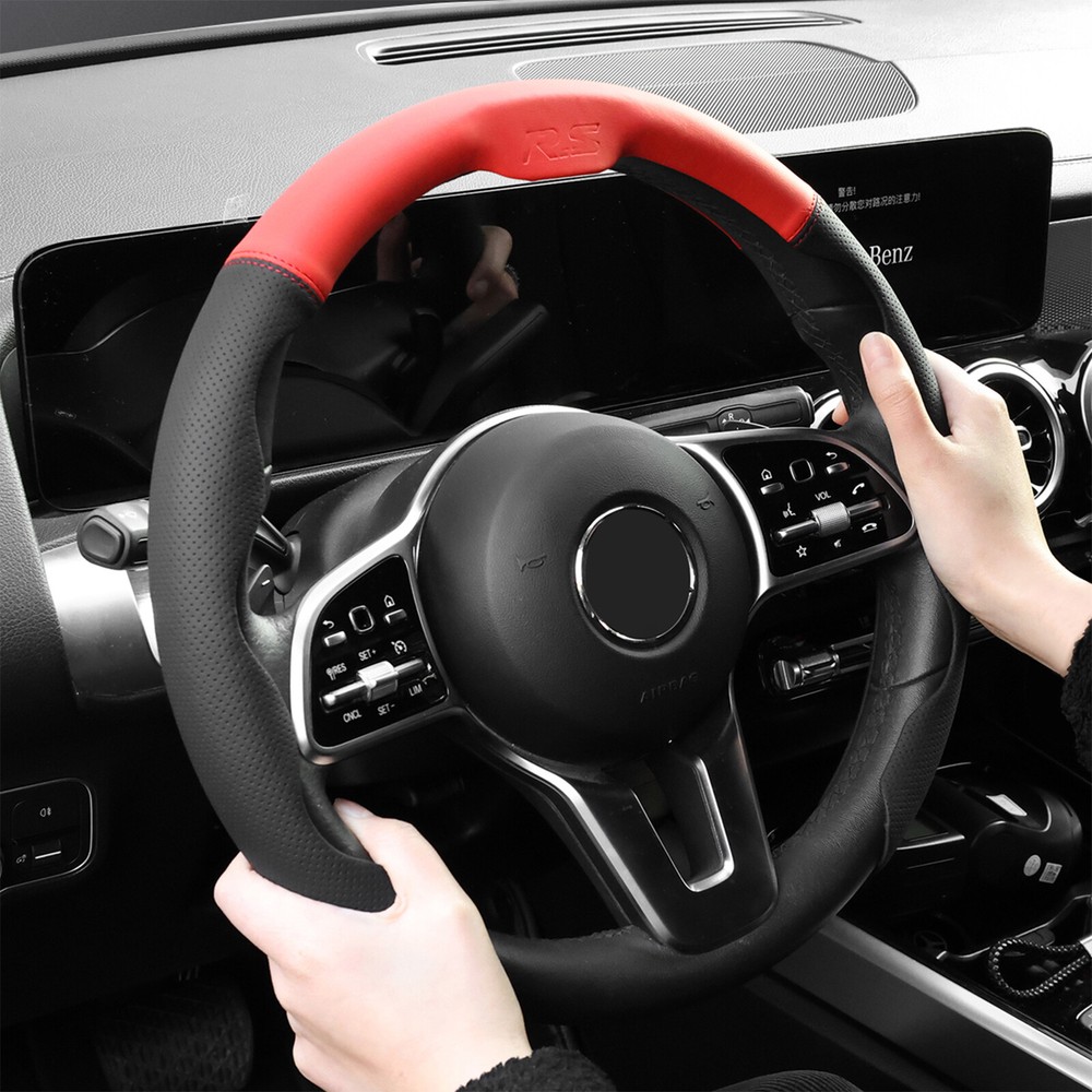 For Mercedes-Benz Steering Wheel Cover Leather Breathable Non-Slip Accessories;