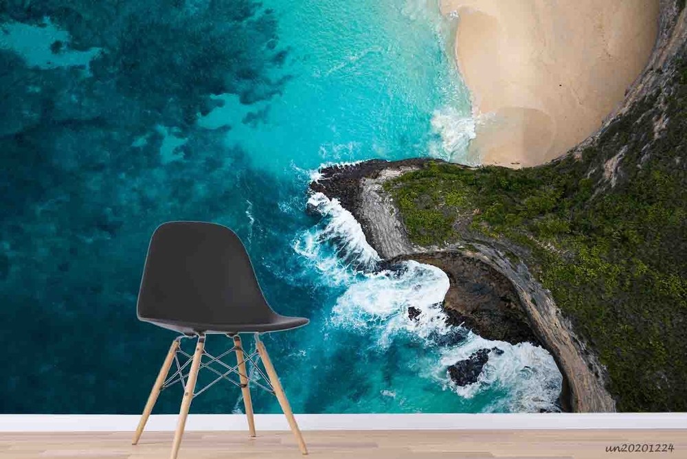 3D Overhead View Sea Coastal Landscape Wall Murals Wallpaper Murals Wall Sticker