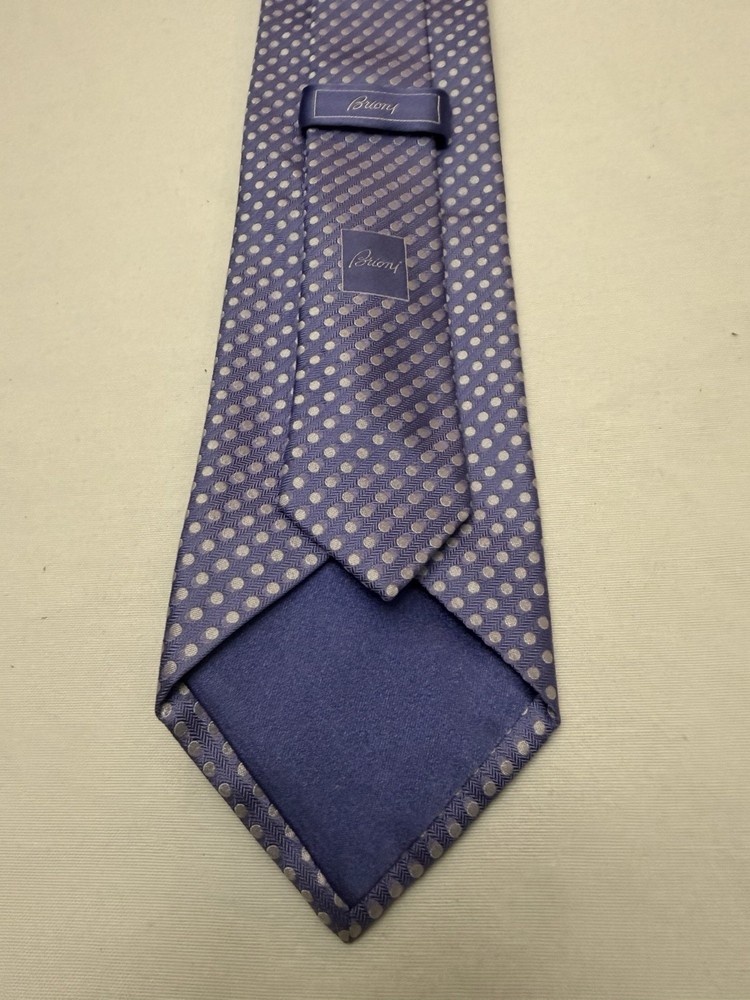 Brioni 100% Silk Neck Tie Lavender and Silverish  Polka Dot Made in Italy