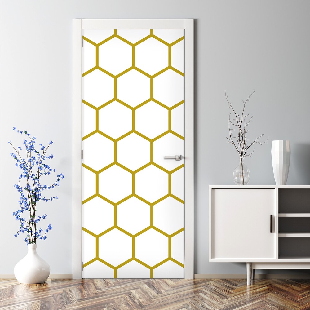Golden geometric Bubble Free Door sticker white mural Self Adhesive Peel & Stick