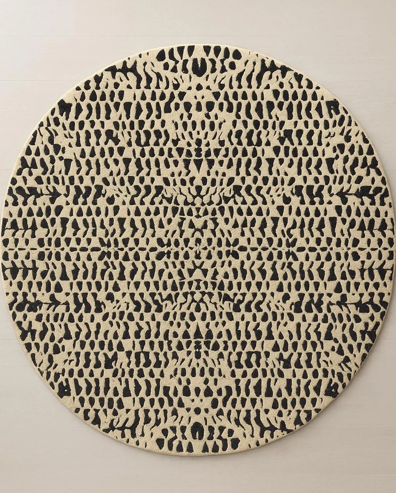 Modern Abstract Round Rug – Beige Black Design | Hand-Tufted NZ Wool Carpet