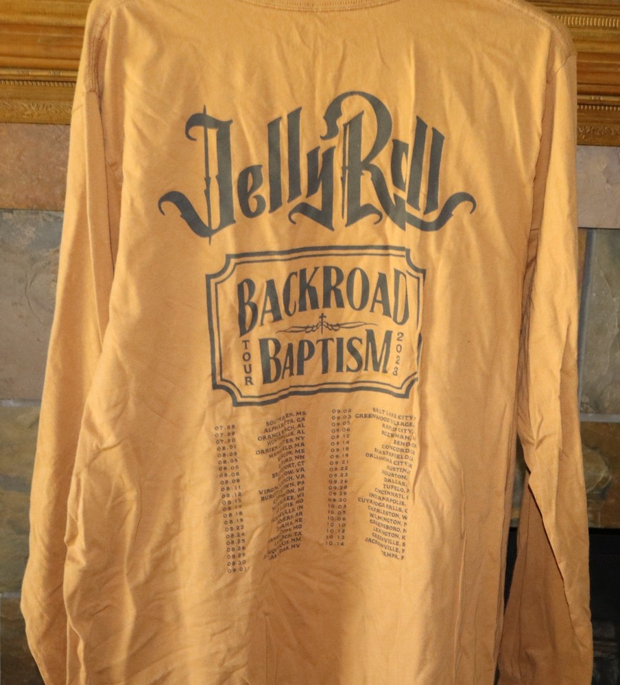 JELLY ROLL Mustard Color Backroad Baptism Tour 2023 Long Sleeve T-Shirt Size XXL