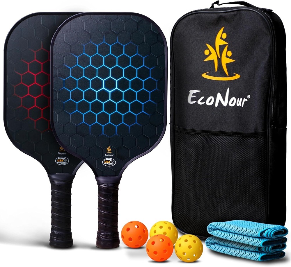 EcoNour Pickleball Paddles Set Of 2 - USAPA Approved Fiberglass Pickleball Paddl