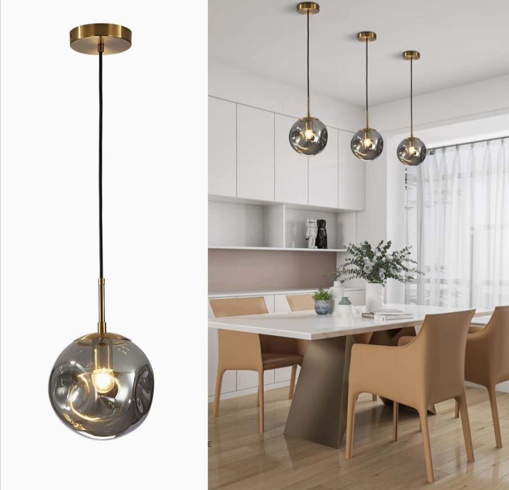 Mid Century Modern Gold Globe Pendant Light for Kitchen Island