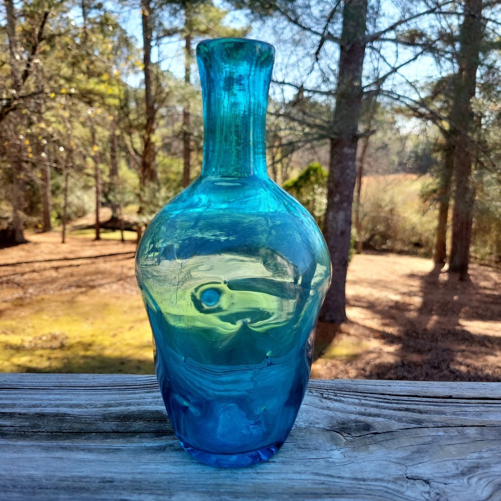 Vintage Italian Turquoise Blue Blown Art Glass Dimpled 8