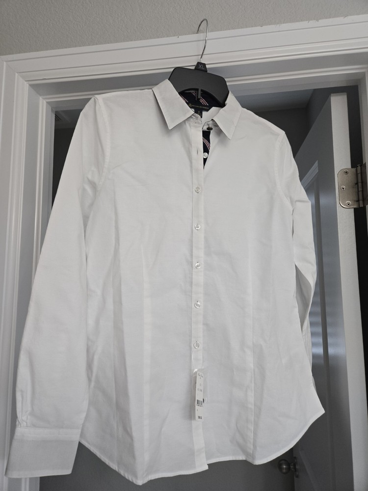 Brooks Brothers Women's White Supima Cotton Silk Button-Up Shirt Size 8