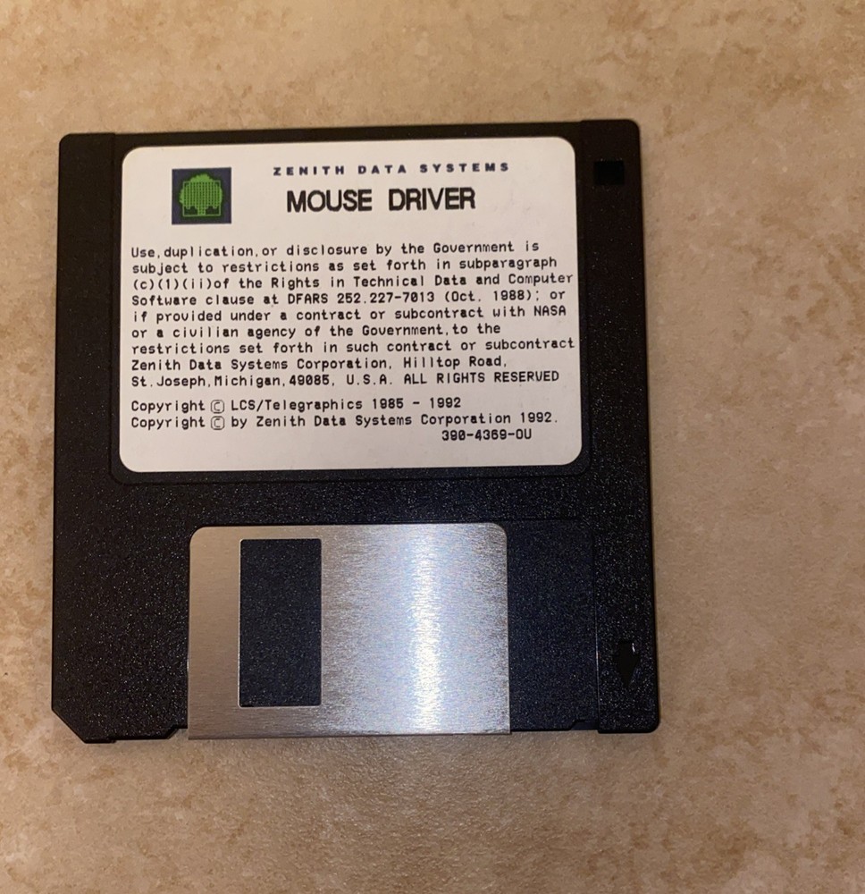 Mouse Device Driver Installation Floppy Disk Zenith Data Systems PN 390-4369-OU