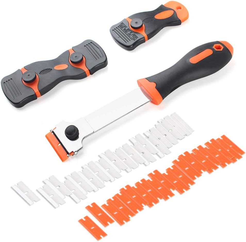 3Pcs Multi-Purpose Razor Scrapers with Extra 40Pcs Blades, Cleaning Tool for Rem
