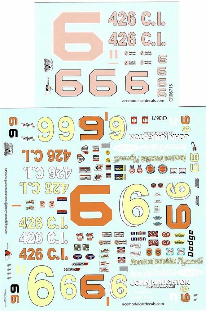 1971 NASCAR Charlie Glotzbach Ace #6 American Brakeblok 1/25 Scale Decal-image