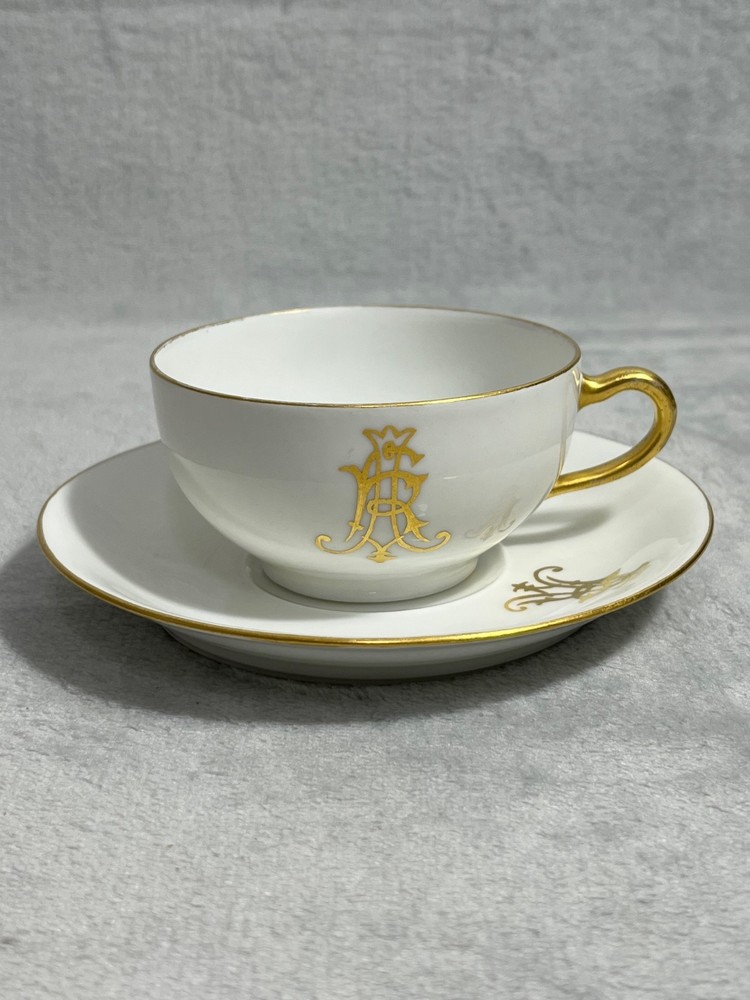Antique Theodore Haviland Limoges Cup & Saucer Gold Monogram France c.1905–1925
