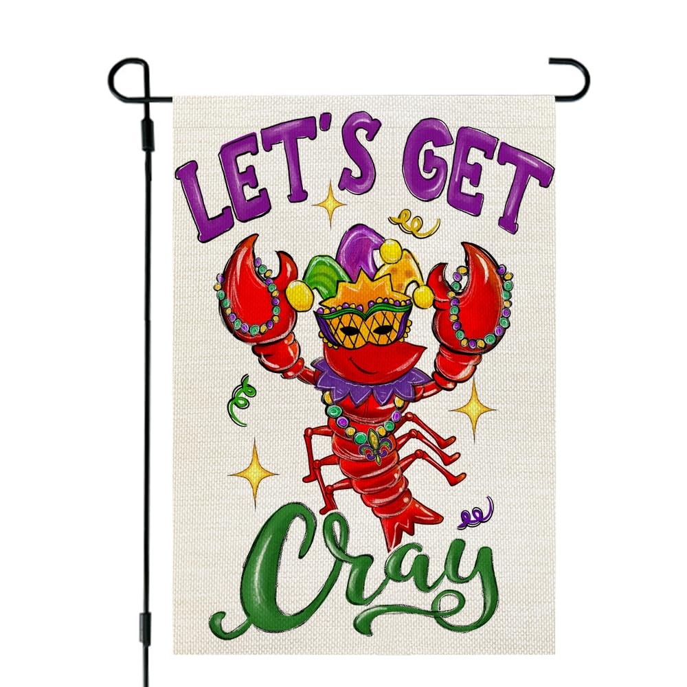 Mardi Gras Crawfish Garden Flag Double Sided 12x18 Outdoor Decor