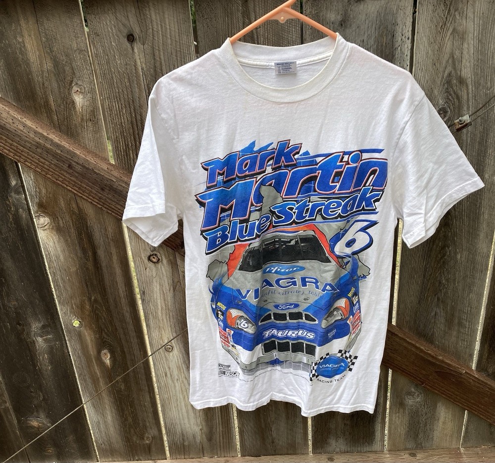 Vintage Y2K Mark Martin Racing T Shirt Medium White Pfizer Viagra Nascar Tee 6