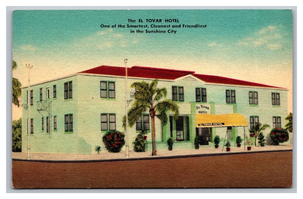 St. Petersburg FL Florida El Tovar Hotel c1940's Unposted Linen Postcard
