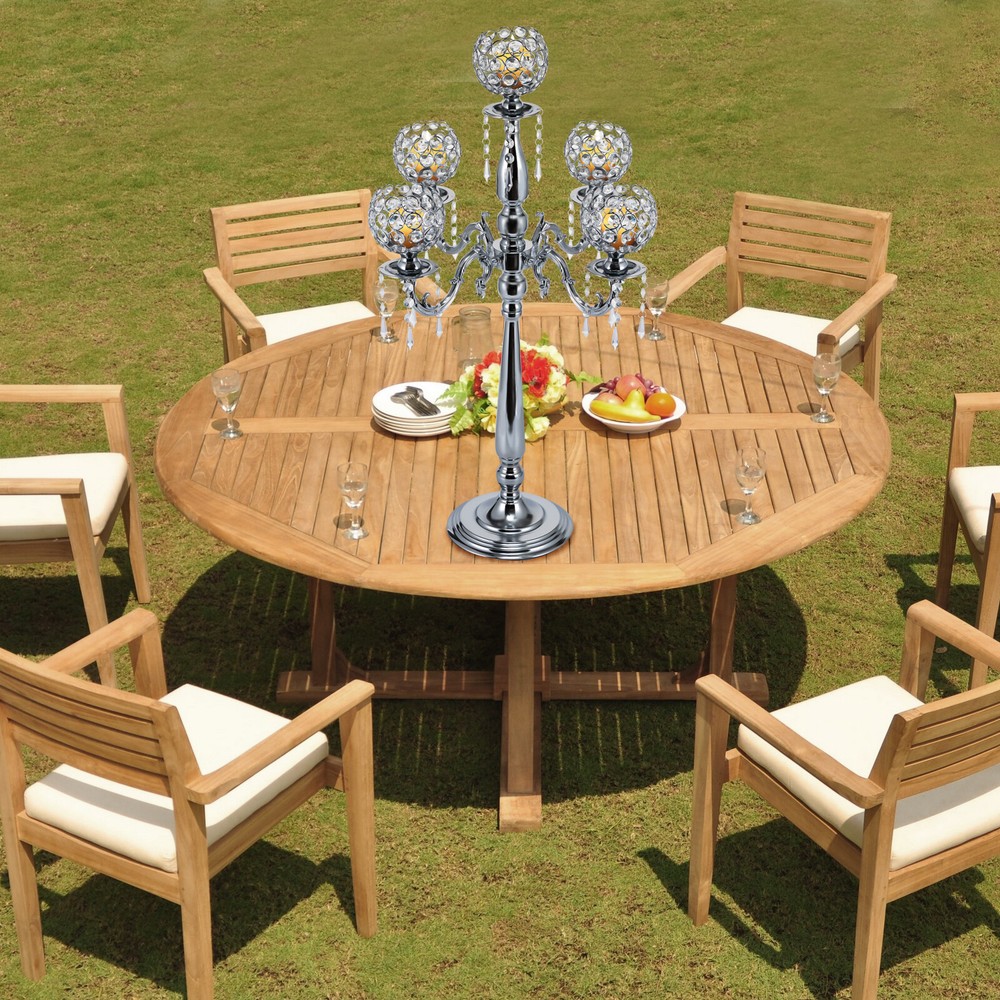 Pillar Candle Display Crystal 5 Arms Candelabra Table Tall Candlesticks Holders