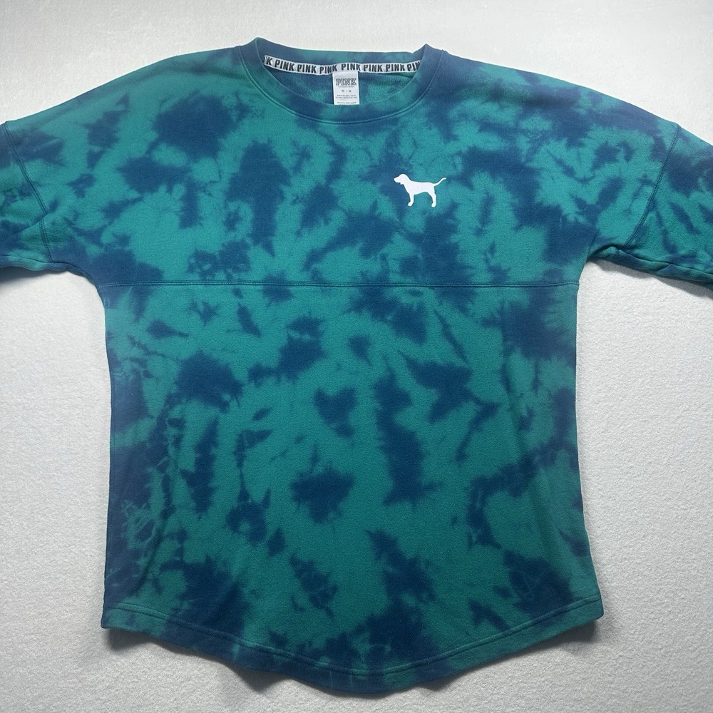 Victoria’s Secret Pink Tie Dye Long Sleeve Shirt Sweatshirt Size M Green