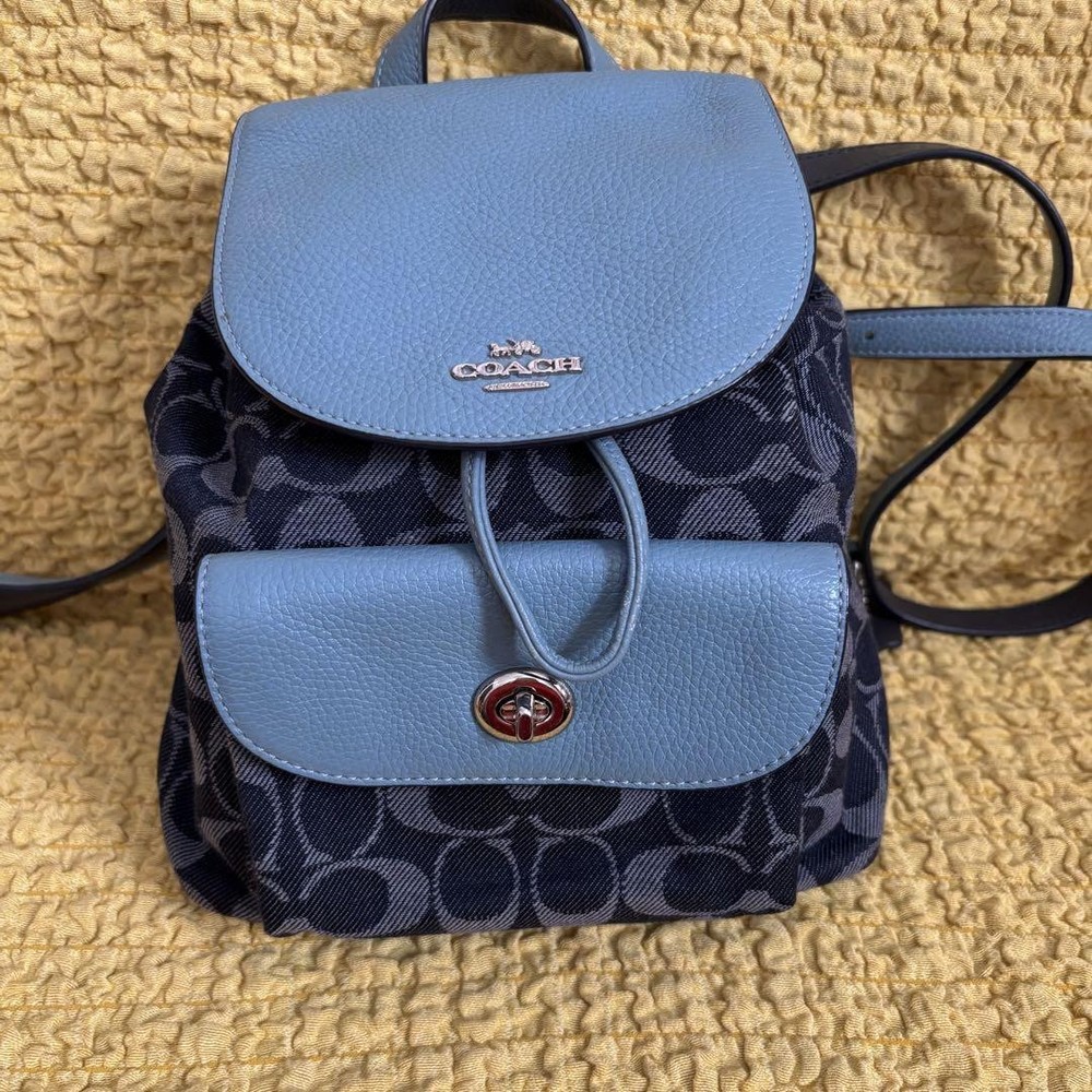 Coach Light Blue Navy Compact Backpack with Front Pocket Pre-Owned