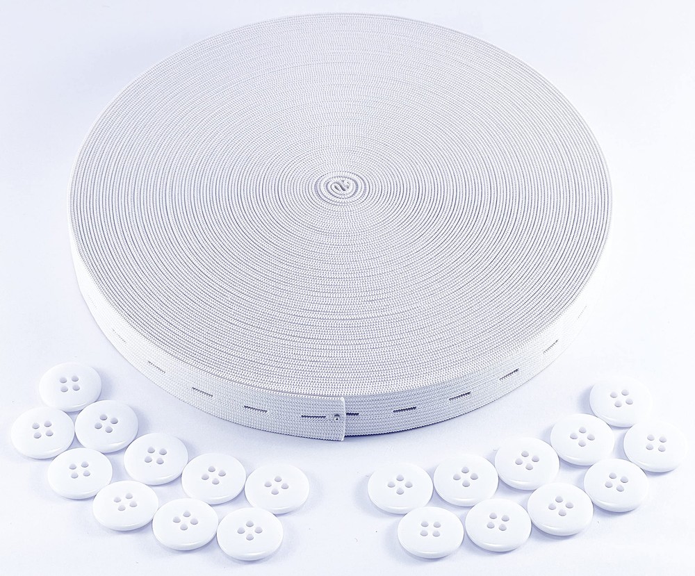 Flat Sewing Band Spool with Buttonholes, Stretch Elastic for DIY Projects
