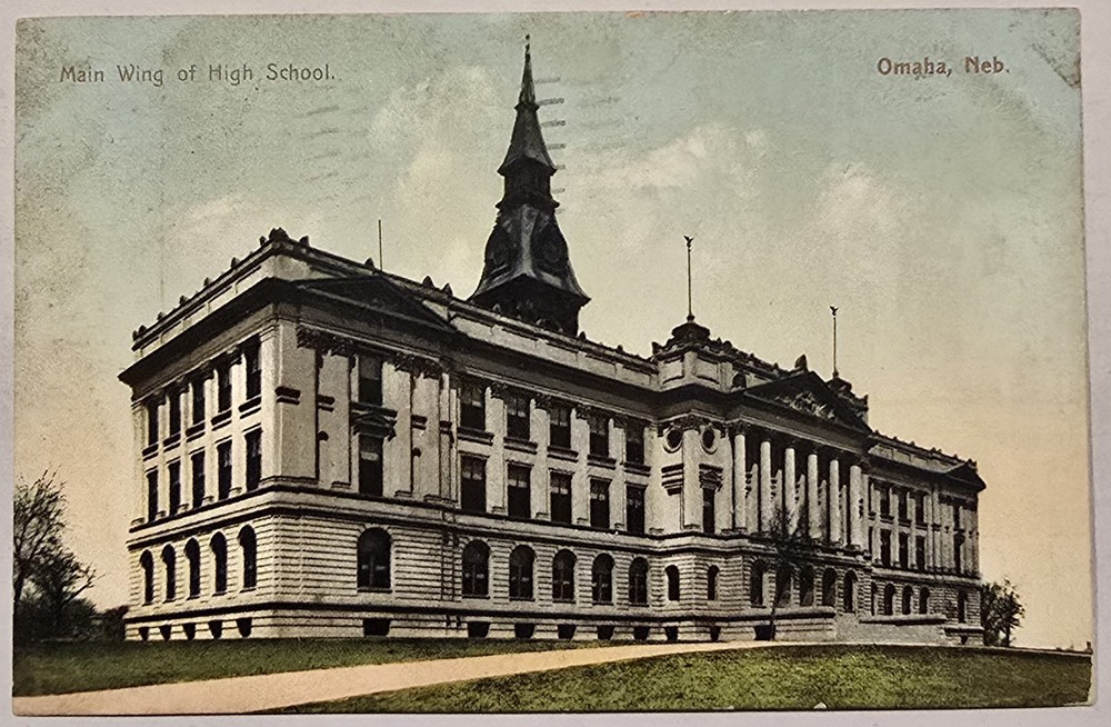 Omaha News Co Main Wing High School Postcard Omaha NE 1908 Divided Back Posted