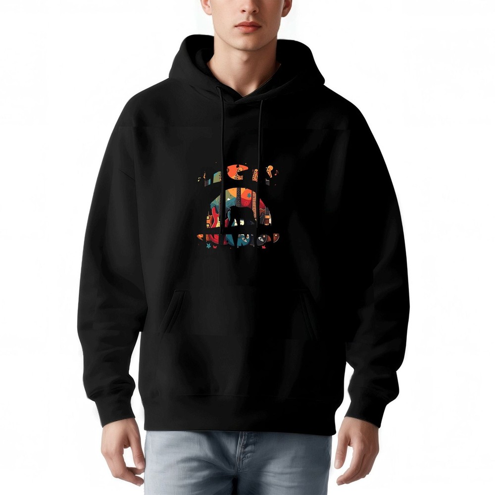 Men's Loose Fit Hoodie with Colorful Abstract  Design ' HEAVY ' Text Long Sleeve