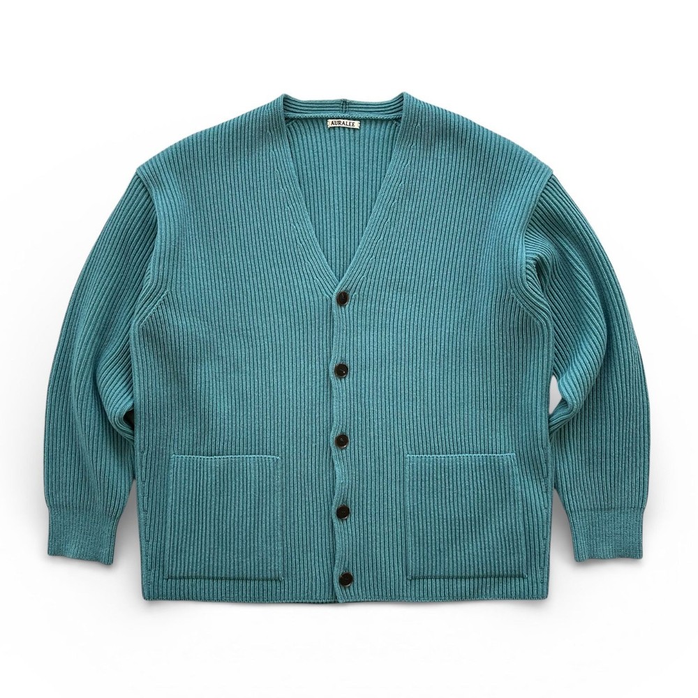 AURALEE SUPER FINE WOOL RIB KNIT BIG CARDIGAN