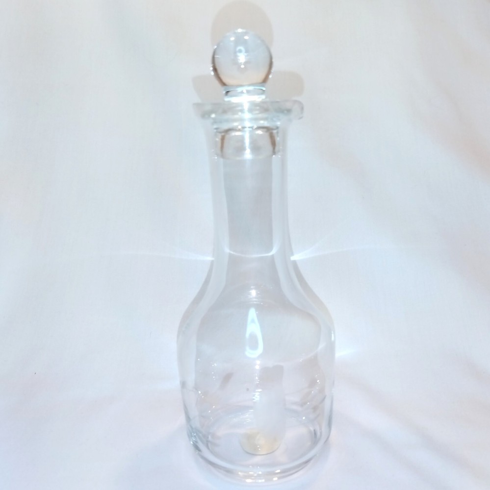 24% Leaded Crystal Etched Cruet W/Stopper,  Princess House, Vtg. 90 Italy